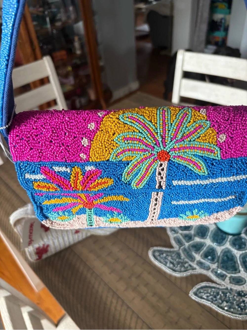 Beaded Palm Tree Clutch - Multicolor